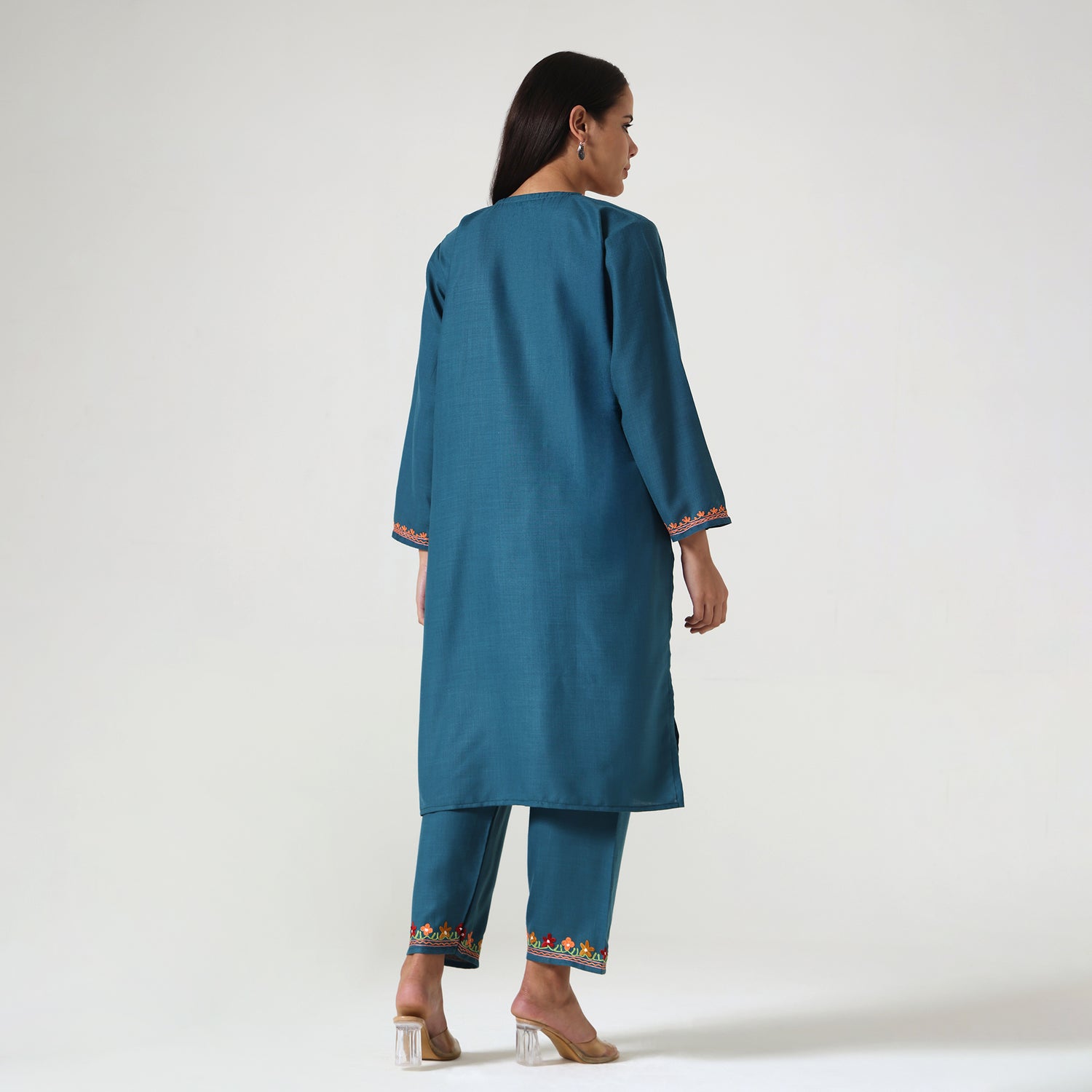 Kashmiri Aari Embroidered Cotton Kurti with Bottom Pant, Womens Coord Set For Summer