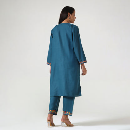 Kashmiri Aari Embroidered Cotton Kurti with Bottom Pant, Womens Coord Set For Summer