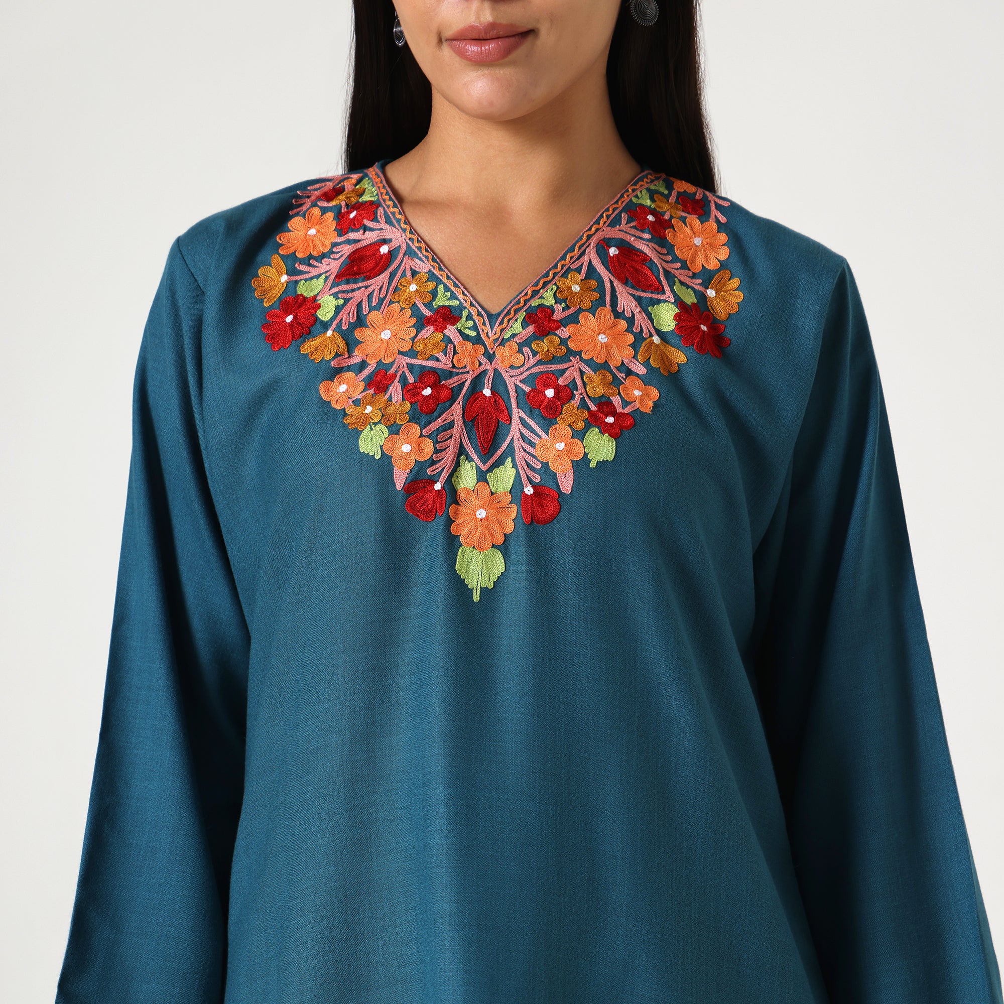 Kashmiri Aari Embroidered Cotton Kurti with Bottom Pant, Womens Coord Set For Summer