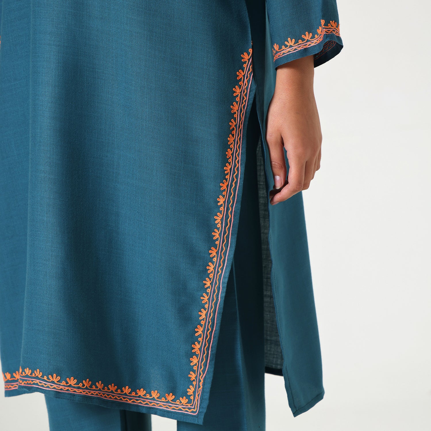Kashmiri Aari Embroidered Cotton Kurti with Bottom Pant, Womens Coord Set For Summer
