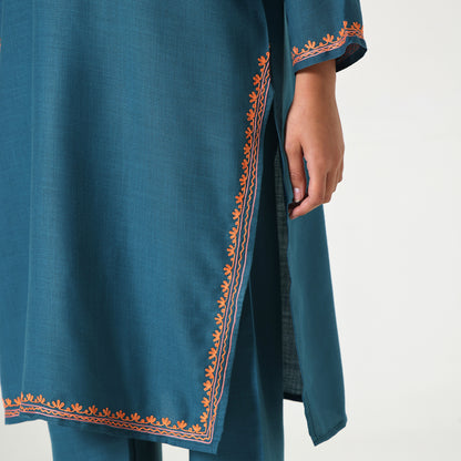 Kashmiri Aari Embroidered Cotton Kurti with Bottom Pant, Womens Coord Set For Summer