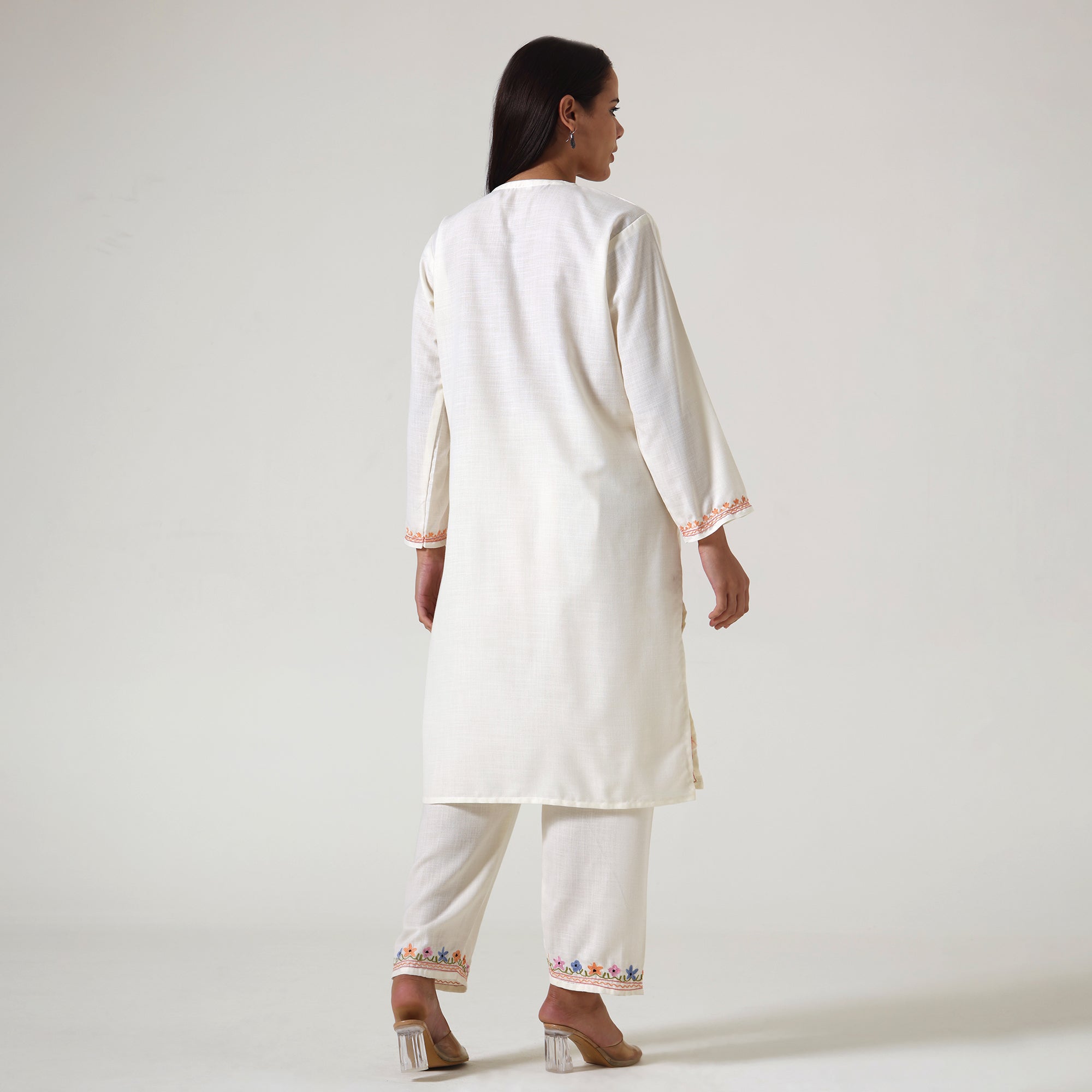 Kashmiri Aari Embroidered Cotton Kurti with Bottom Pant, Womens Coord Set For Summer