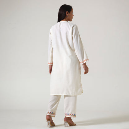 Kashmiri Aari Embroidered Cotton Kurti with Bottom Pant, Womens Coord Set For Summer
