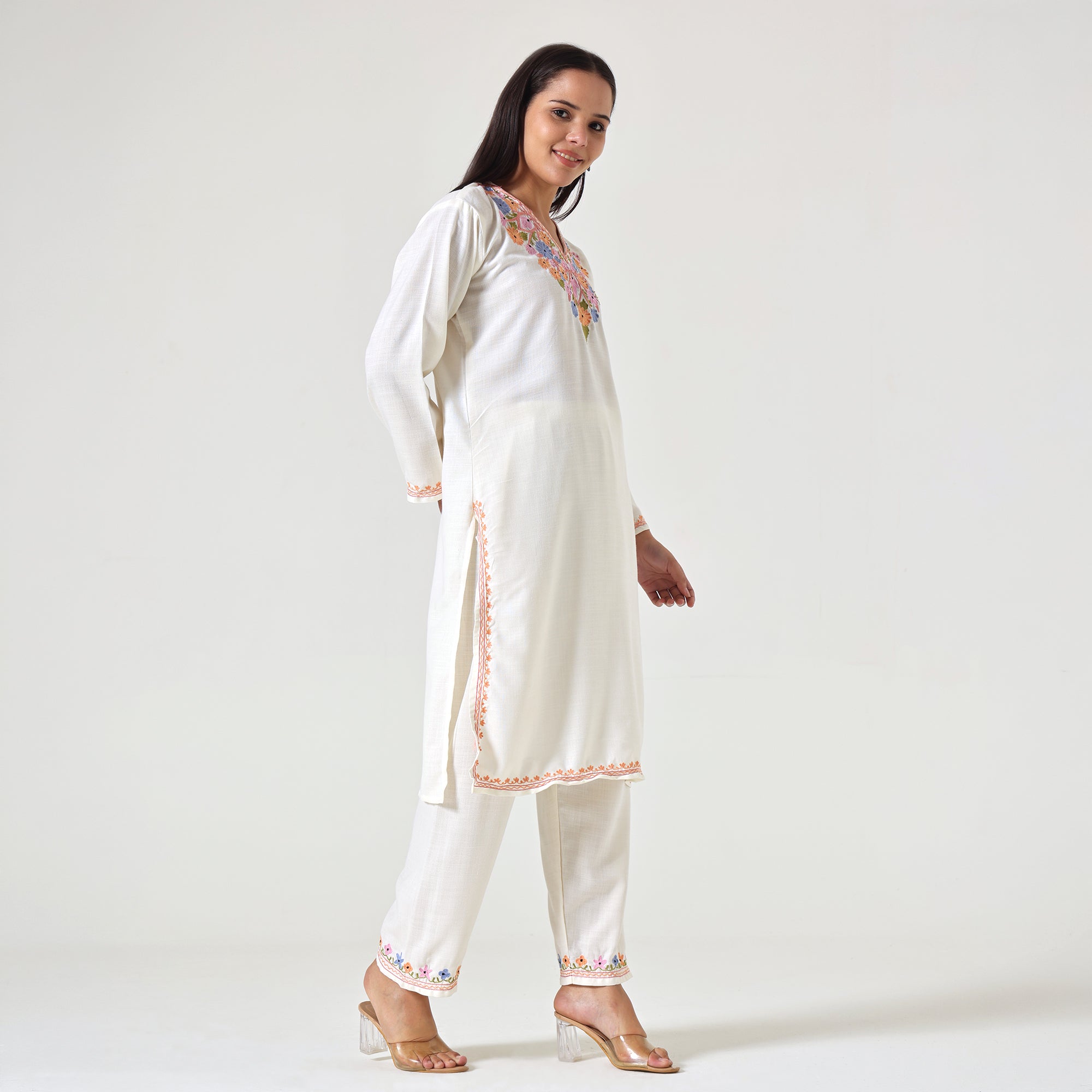 Kashmiri Aari Embroidered Cotton Kurti with Bottom Pant, Womens Coord Set For Summer
