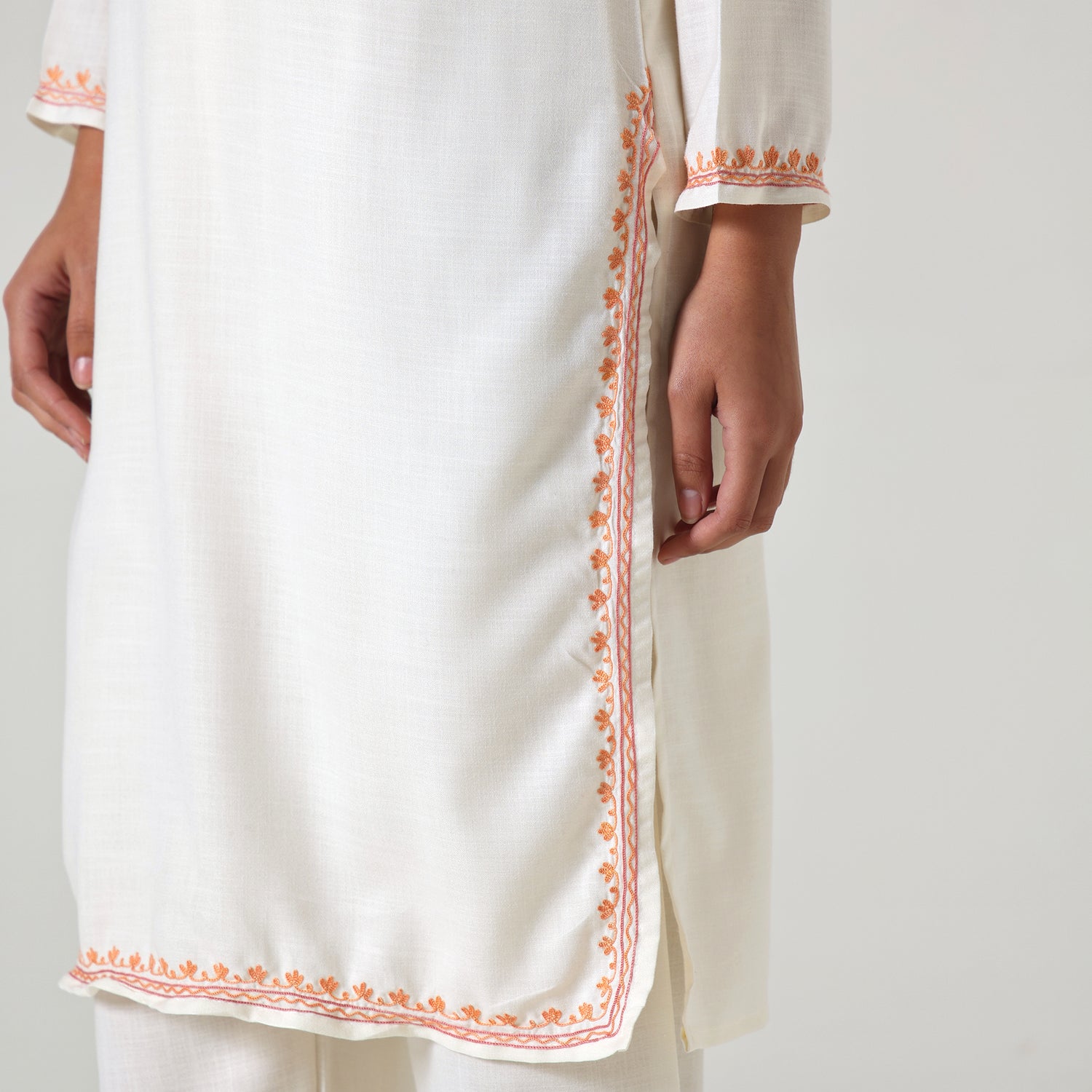 Kashmiri Aari Embroidered Cotton Kurti with Bottom Pant, Womens Coord Set For Summer