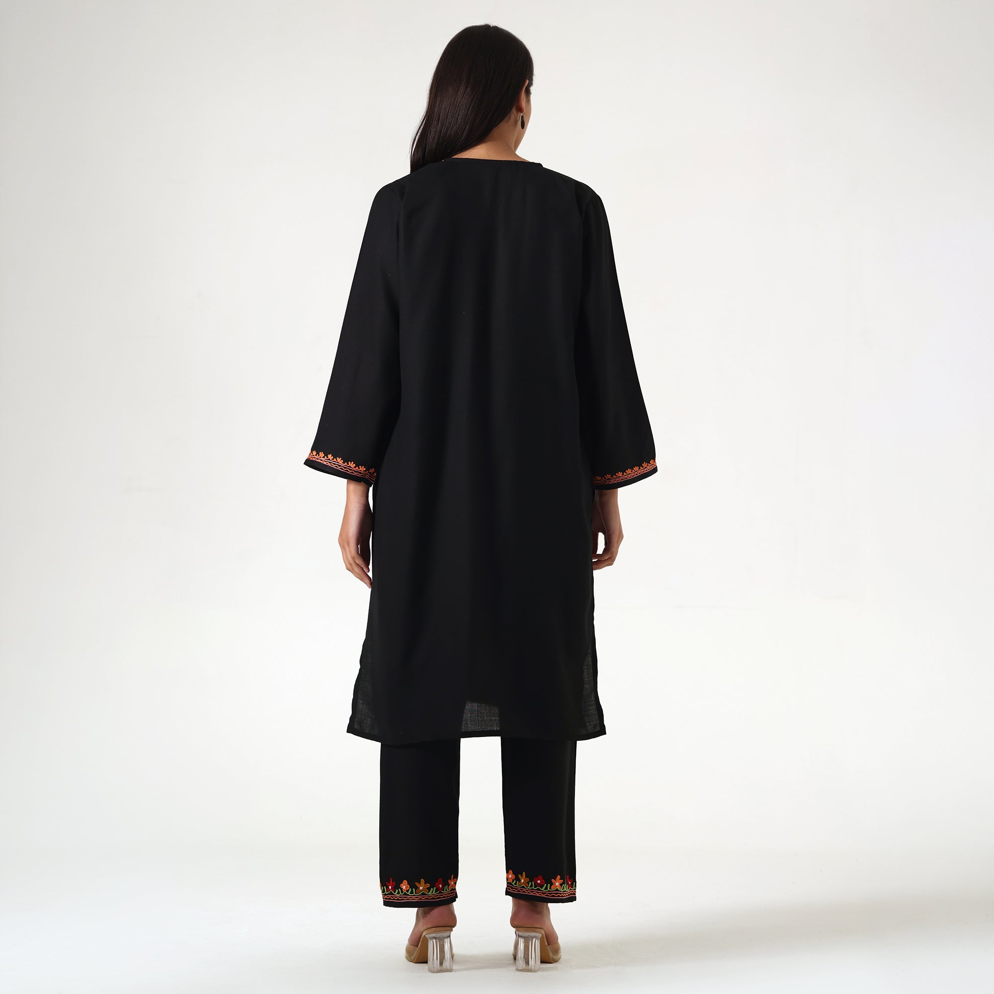 Kashmiri Aari Embroidered Cotton Kurti with Bottom Pant, Womens Coord Set