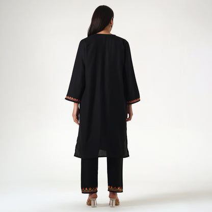 Kashmiri Aari Embroidered Cotton Kurti with Bottom Pant, Womens Coord Set