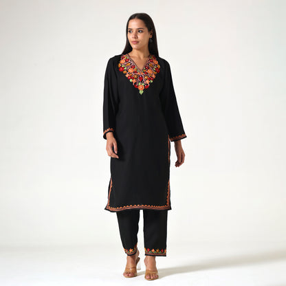 Kashmiri Aari Embroidered Cotton Kurti with Bottom Pant, Womens Coord Set