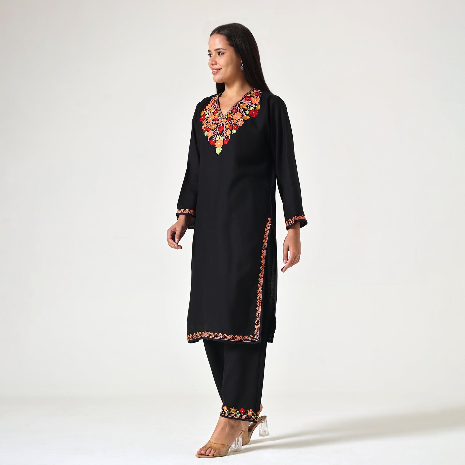 Kashmiri Aari Embroidered Cotton Kurti with Bottom Pant, Womens Coord Set