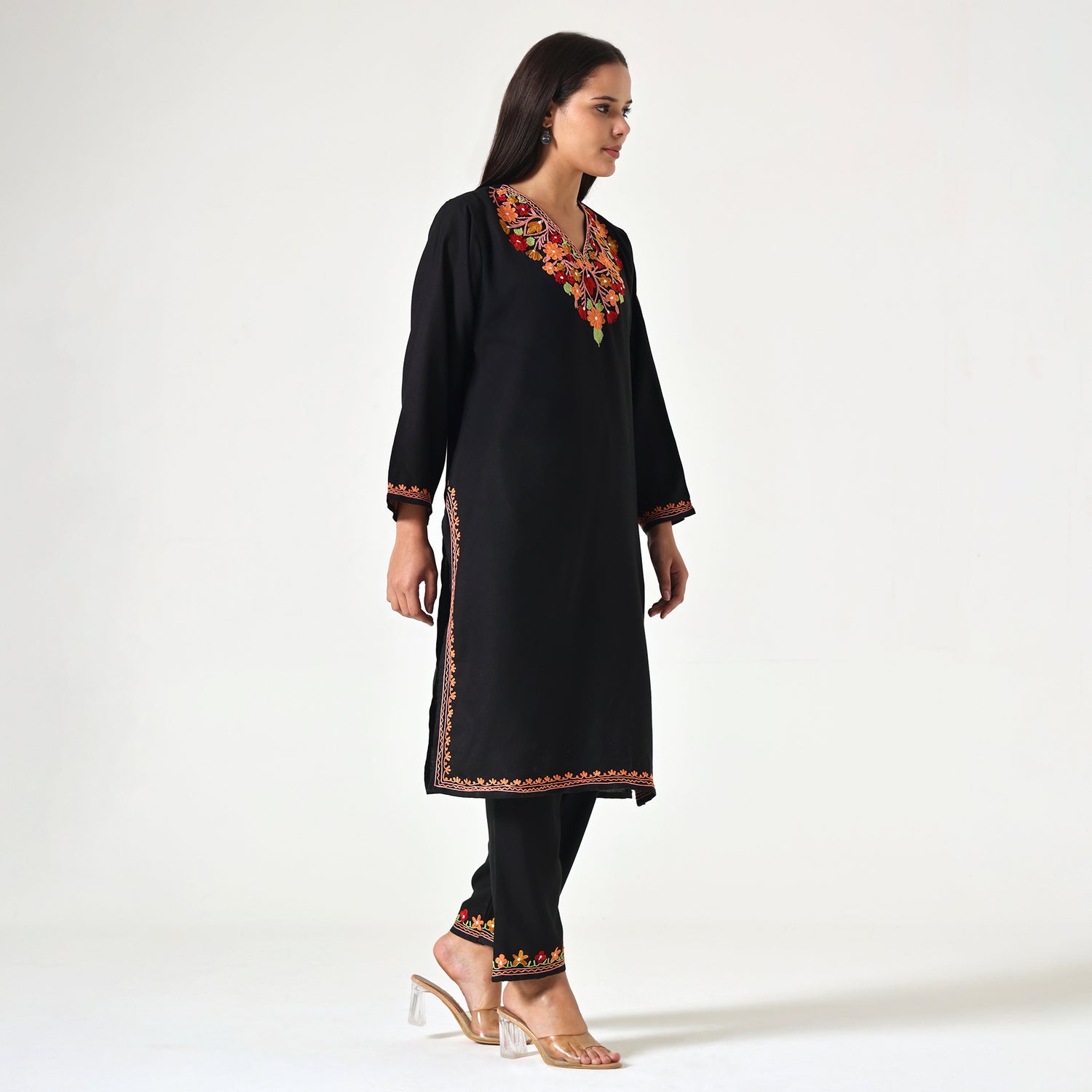 Kashmiri Aari Embroidered Cotton Kurti with Bottom Pant, Womens Coord Set