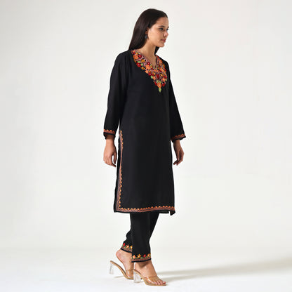 Kashmiri Aari Embroidered Cotton Kurti with Bottom Pant, Womens Coord Set