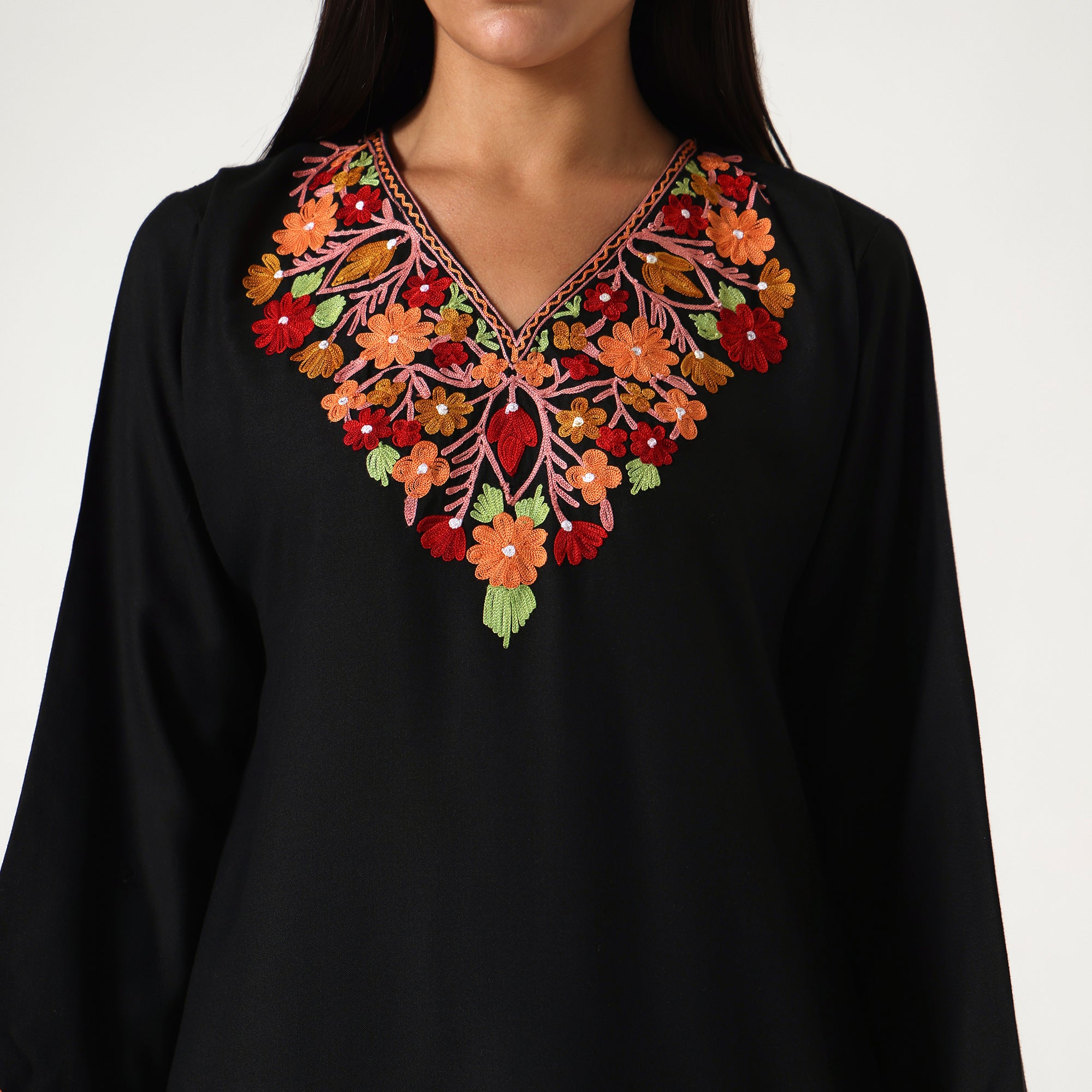 Kashmiri Aari Embroidered Cotton Kurti with Bottom Pant, Womens Coord Set