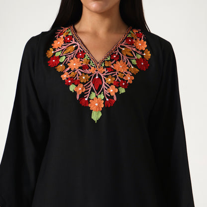 Kashmiri Aari Embroidered Cotton Kurti with Bottom Pant, Womens Coord Set