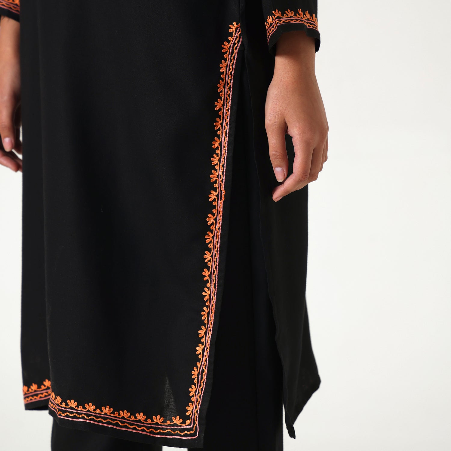 Kashmiri Aari Embroidered Cotton Kurti with Bottom Pant, Womens Coord Set
