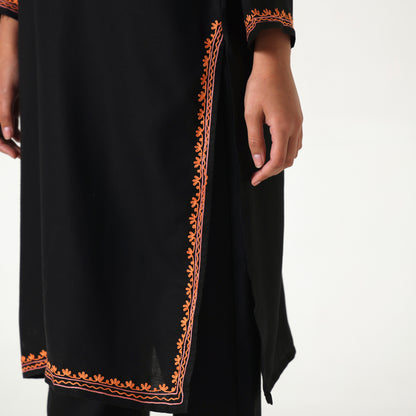 Kashmiri Aari Embroidered Cotton Kurti with Bottom Pant, Womens Coord Set