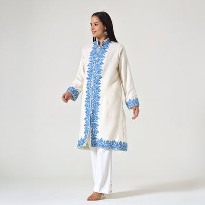 Kashmiri Aari Embroidered Jacket For Women, Paisley Embroidered Long Coat