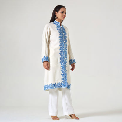 Kashmiri Aari Embroidered Jacket For Women, Paisley Embroidered Long Coat