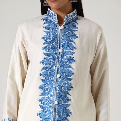 Kashmiri Aari Embroidered Jacket For Women, Paisley Embroidered Long Coat