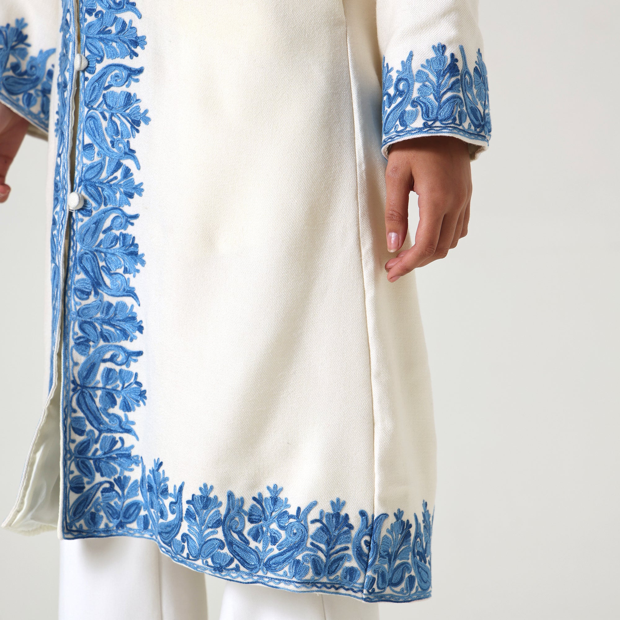 Kashmiri Aari Embroidered Jacket For Women, Paisley Embroidered Long Coat