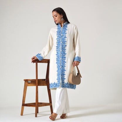 Kashmiri Aari Embroidered Jacket For Women, Paisley Embroidered Long Coat