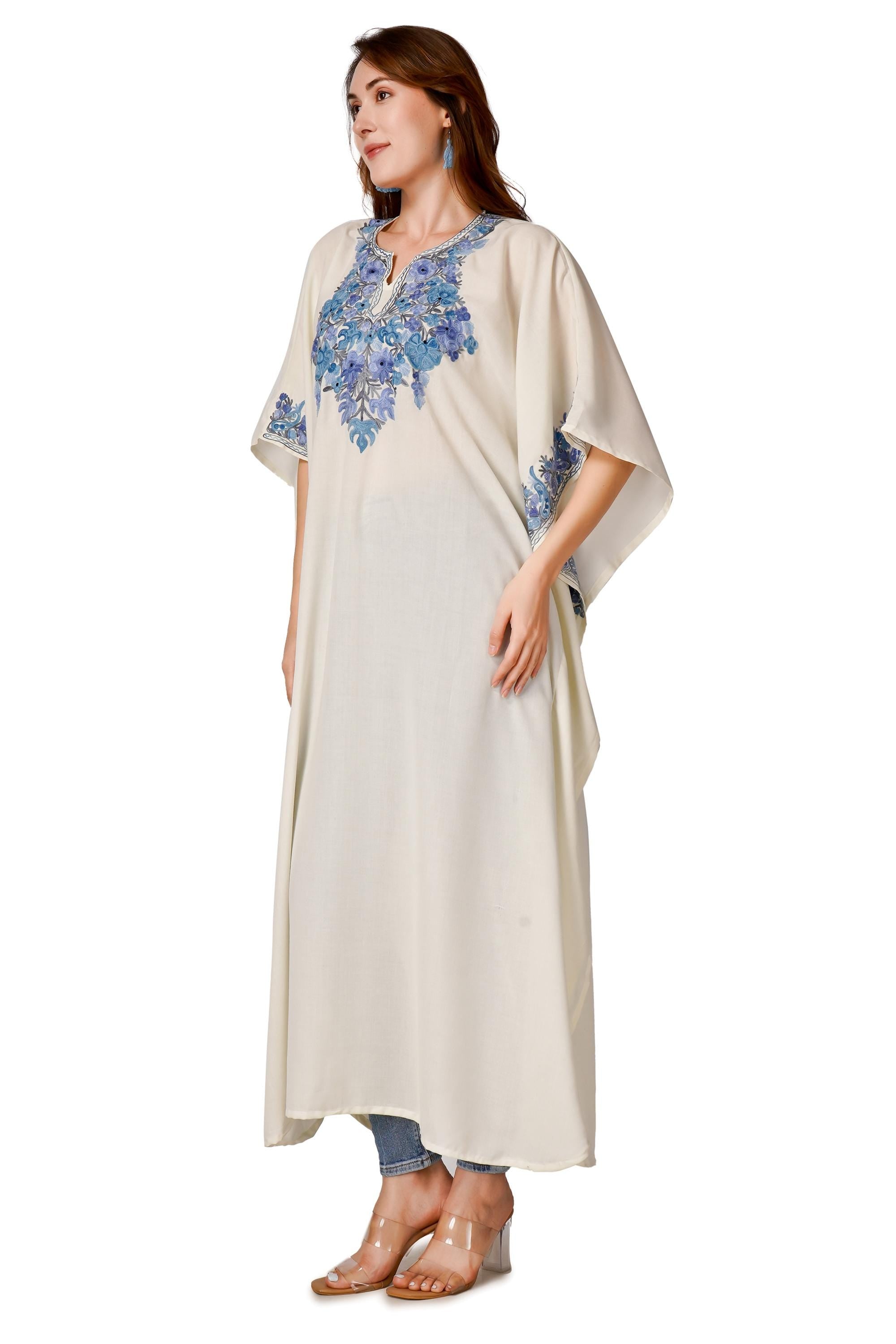 Kashmiri Aari Embroidered Cotton Kaftan, Women&