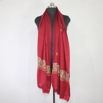 Kashmiri paper mache Embroidery Scarf, woolen Scarf, Kashmiri Handmade Stole/Wrap, handwork stole, maroon Stole, 70cm * 200cm,