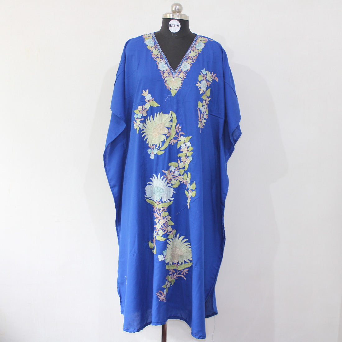 Kashmiri Aari Embroidered Cotton Kaftan for Women, Handmade Kaftan Dress for Girls, Cotton Maxi Dress for Summers