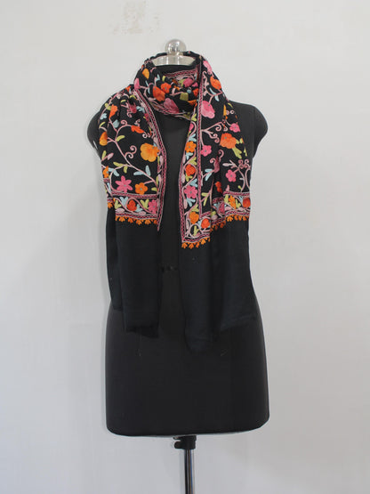 Kashmiri Woollen Stole with Aari Embroidery For Women, Floral Kashmiri Scarf, Indian Wrap, Shawl for women,Gift Shawl, cashmere winter shawl