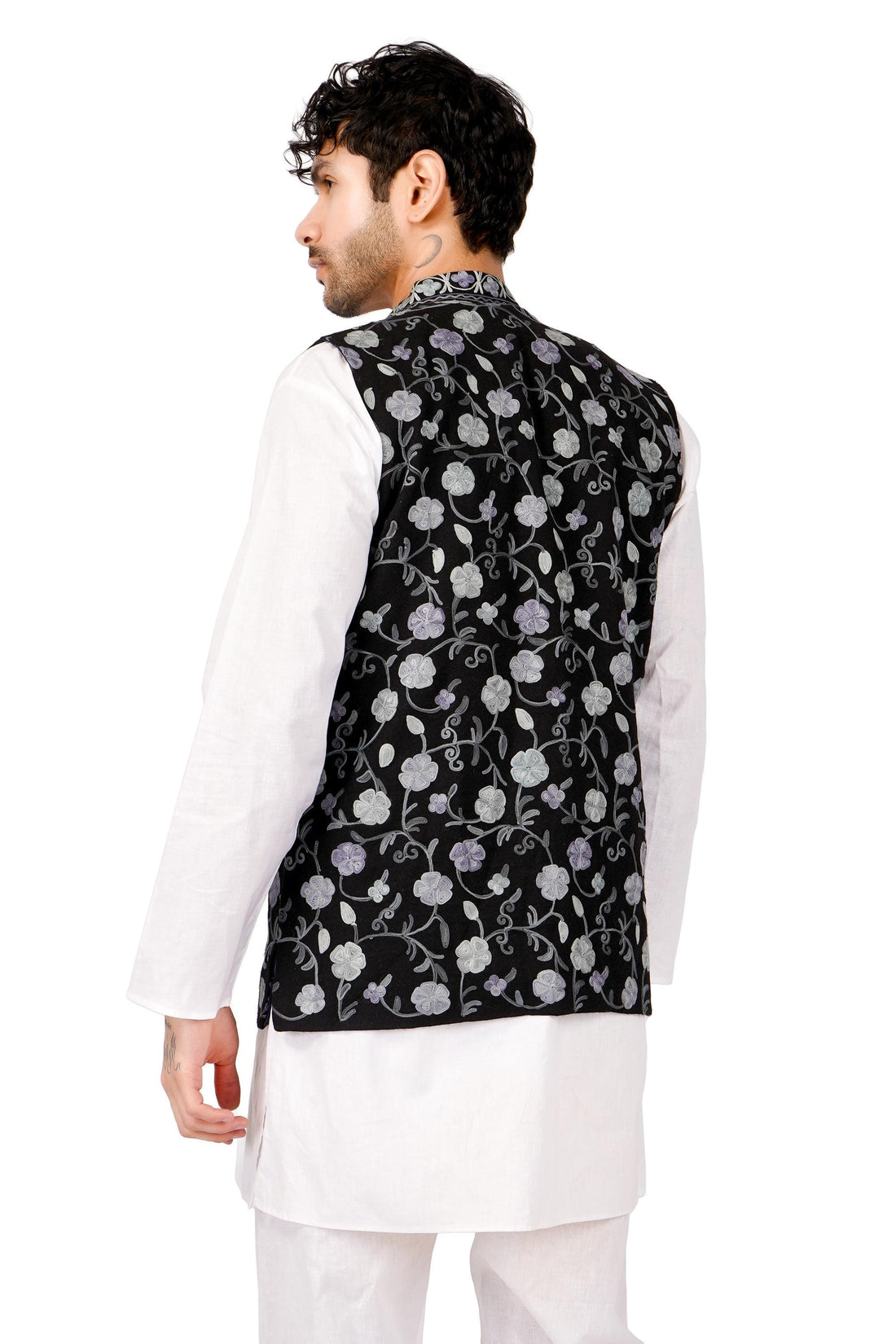 Kashmiri Nehru Jacket, Sleeveless Nehru Jackets, Men Waistcoat, Modi Jackets, Floral Aari Embroidered Luxurious Jackets For Men