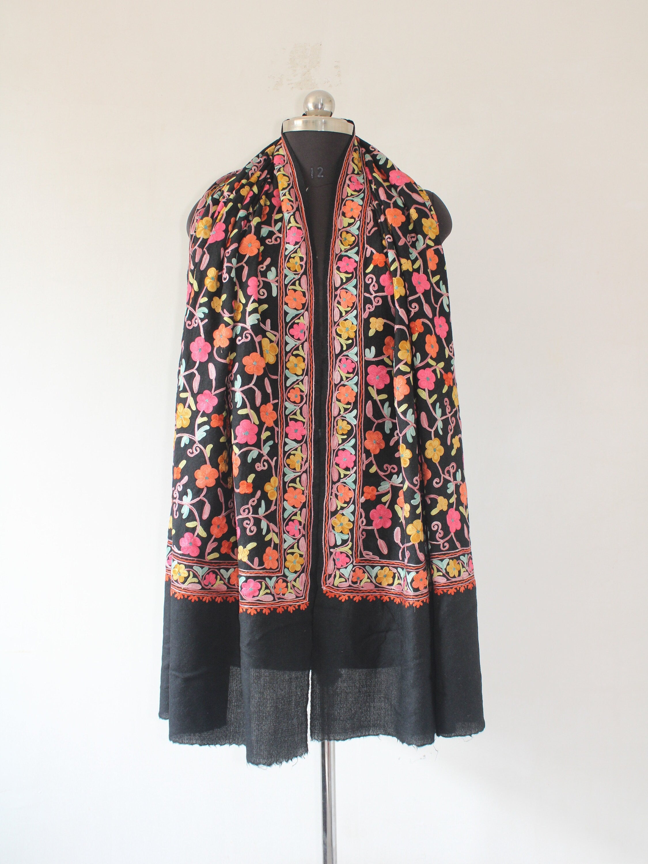 Kashmiri Woollen Stole with Aari Embroidery For Women, Floral Kashmiri Scarf, Indian Wrap, Shawl for women, Gift Shawl, cashmere shawl