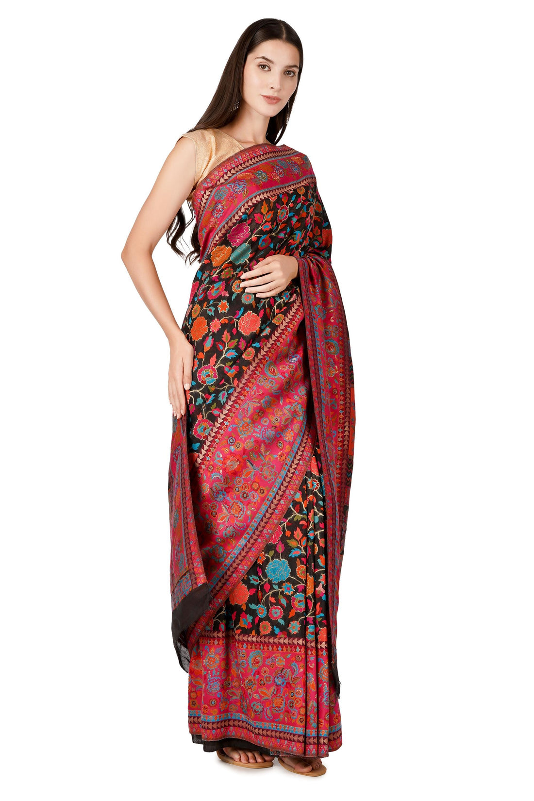 Jamawar Kashmiri Kani Silk Saree With Blouse, Black Sari, Indian Saree For Women, Pure Silk Woven Saree for Weddings, Partywear Saree