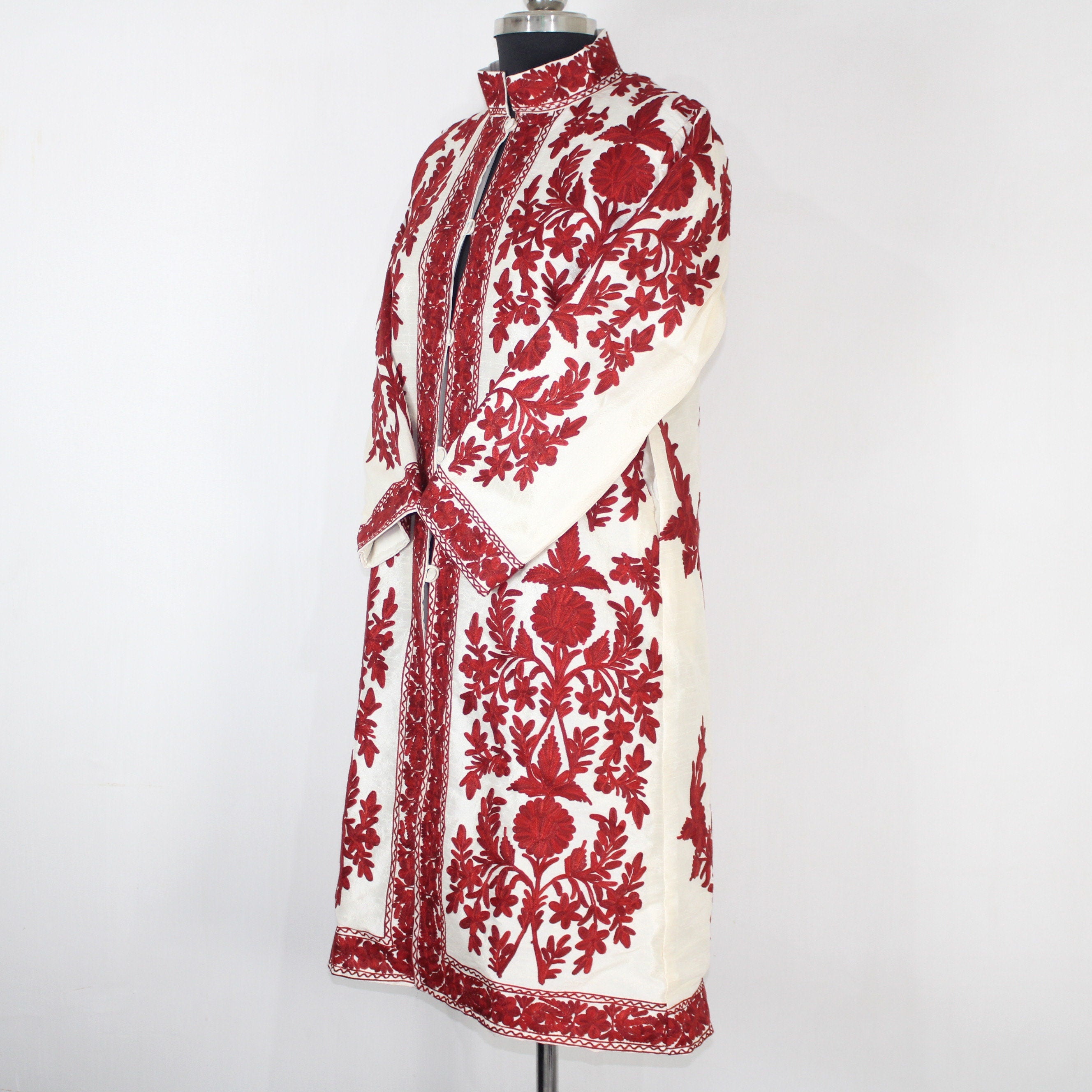 Kashmiri Jacket, embroidered silk jacket, long length coat, Bohemian Jacket, embroidered jacket, long embroidered coat, silk summer jacket