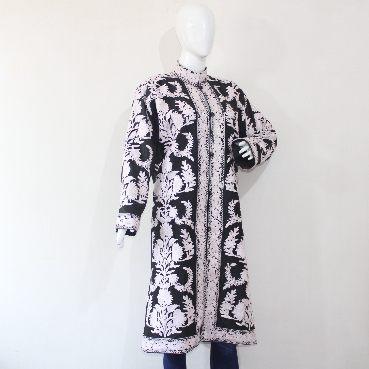 Kashmiri Jacket, embroidered silk jacket, long length coat, Bohemian Jacket, embroidered jacket, long embroidered coat, silk summer jacket