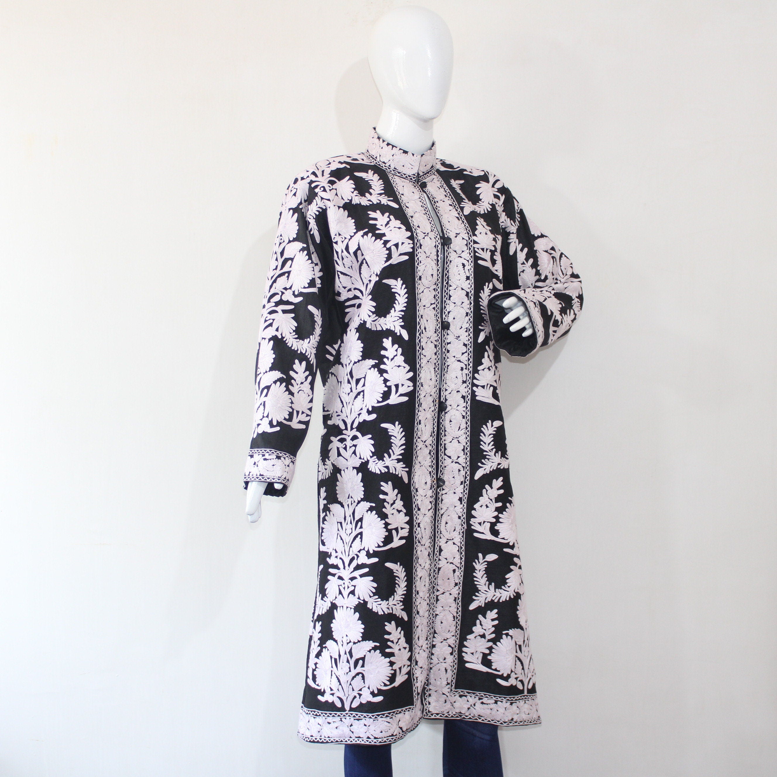 Kashmiri Jacket, embroidered silk jacket, long length coat, Bohemian Jacket, embroidered jacket, long embroidered coat, silk summer jacket