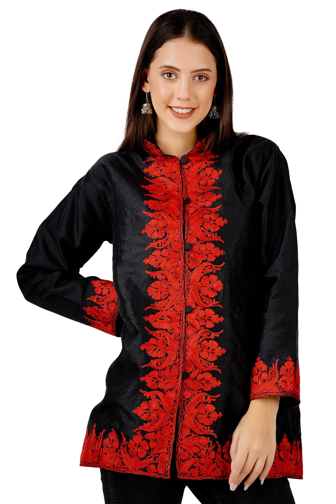 Short Embroidered Silk Jacket: Bohemian Style Kashmiri Coat