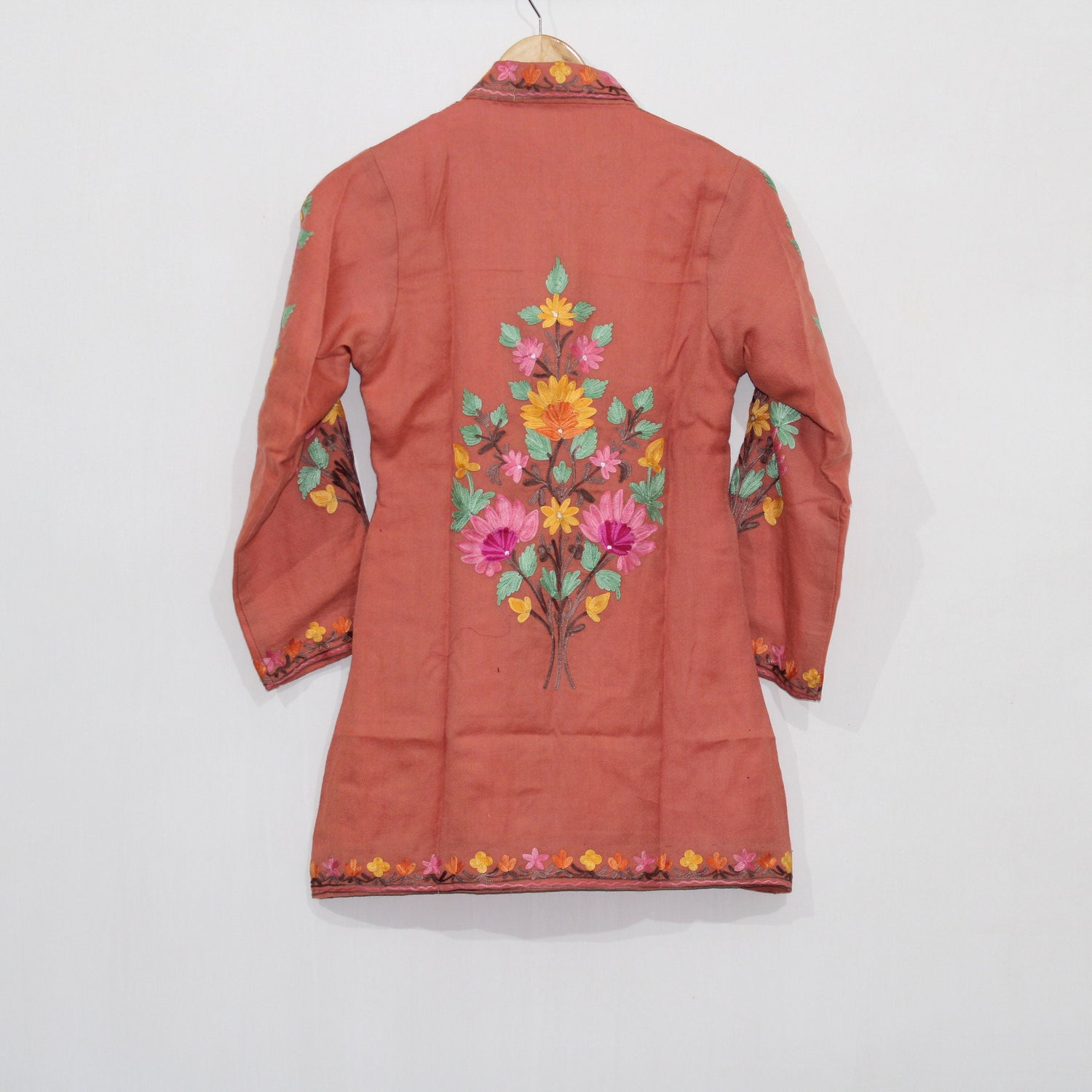 Kashmiri Wool Jacket, Chainstitch Embroidery, Multicolour Embroidered Short Coat, Winter Jacket For women