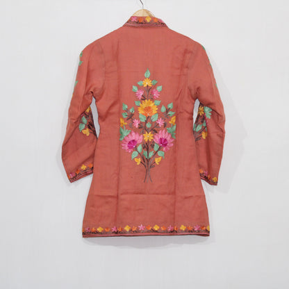 Kashmiri Wool Jacket, Chainstitch Embroidery, Multicolour Embroidered Short Coat, Winter Jacket For women