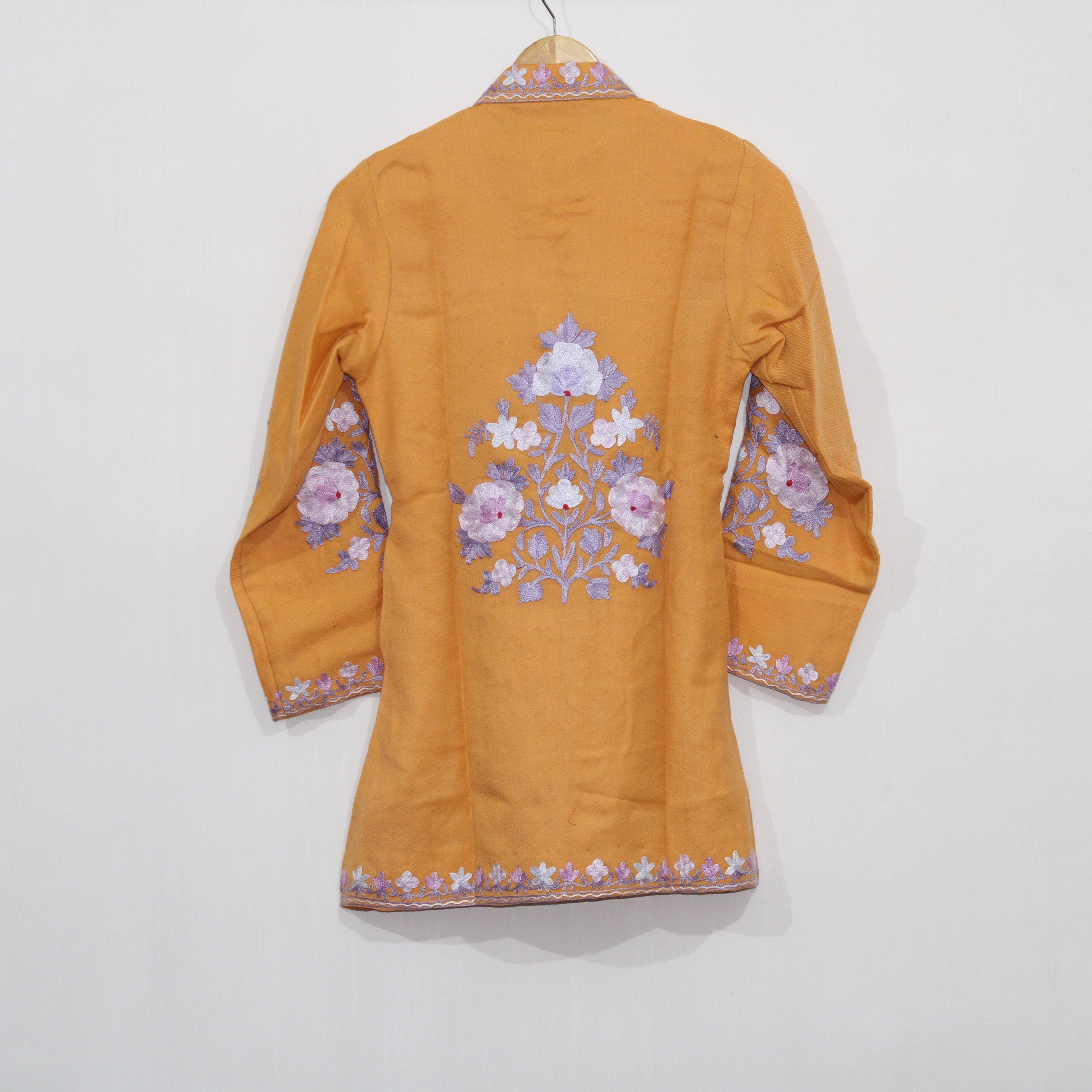 Kashmiri Wool Jacket, Chainstitch Embroidery, Multicolour Embroidered Short Coat, Winter Jacket For women