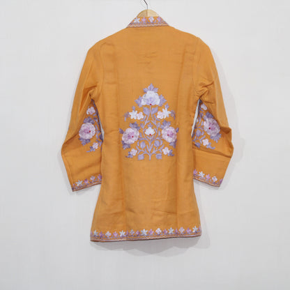 Kashmiri Wool Jacket, Chainstitch Embroidery, Multicolour Embroidered Short Coat, Winter Jacket For women