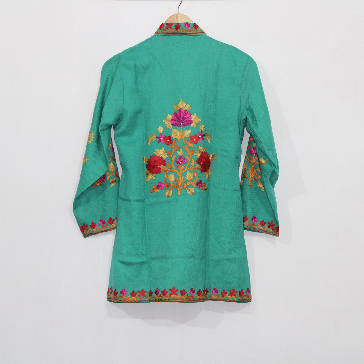 Kashmiri Wool Jacket, Chainstitch Embroidery, Multicolour Embroidered Short Coat, Winter Jacket For women