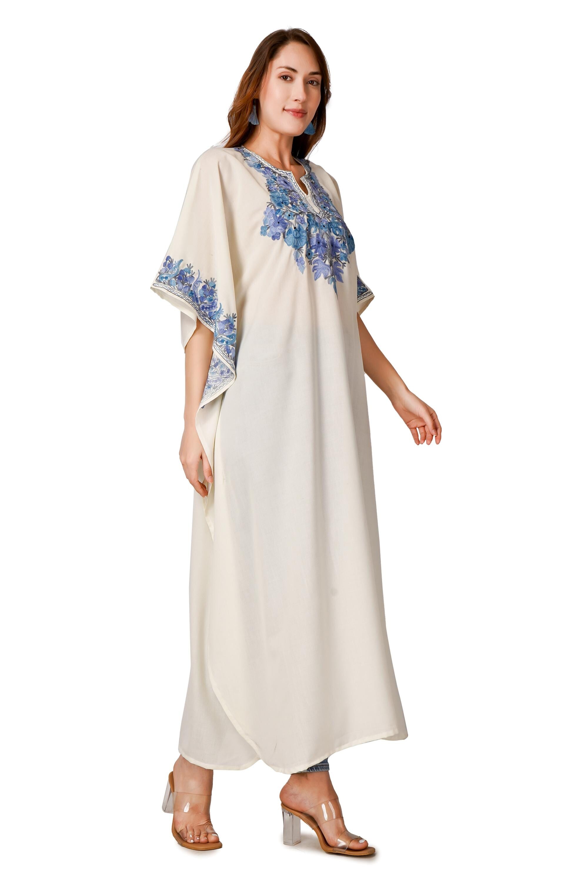 Kashmiri Aari Embroidered Cotton Kaftan, Women&