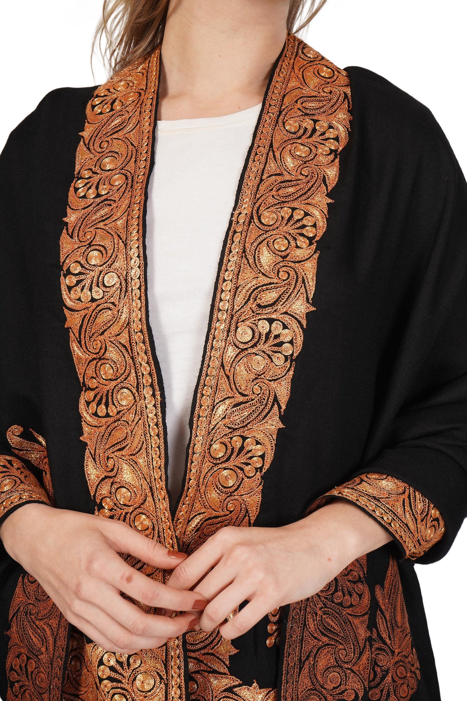 Kashmiri Tilla Shawl For Women,Pashmina Bridal Embroidered Shawl,Indian Wedding Shawl, Bridal Cover Up Wrap, Zari Embroidered Cashmere Shawl