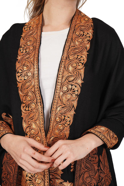 Kashmiri Tilla Shawl For Women,Pashmina Bridal Embroidered Shawl,Indian Wedding Shawl, Bridal Cover Up Wrap, Zari Embroidered Cashmere Shawl