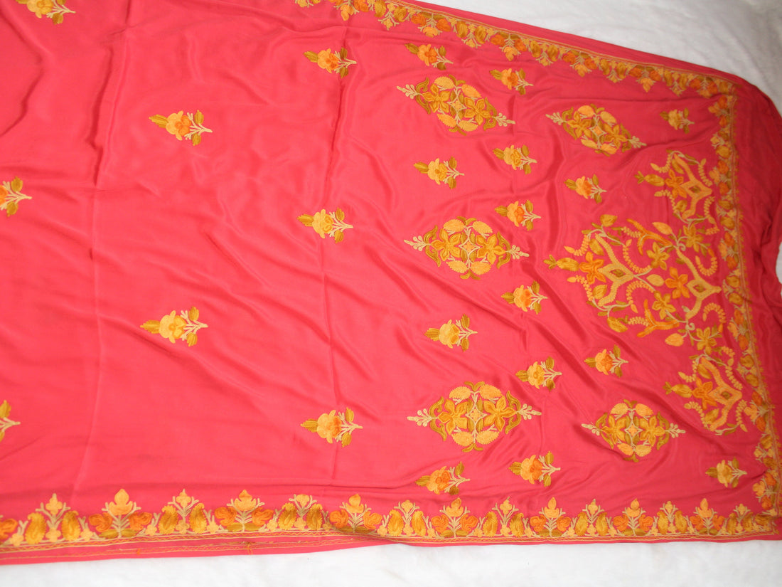 Handcrafted Kashmiri Saree - Exquisite Crepe Sari with Embroidery, Perfect for Women