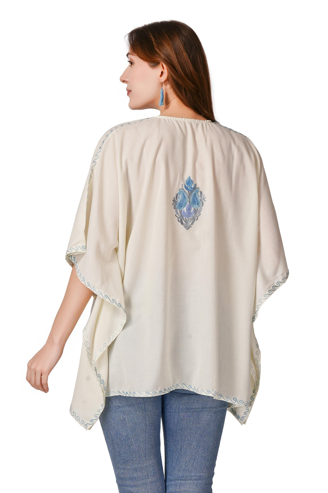 Kashmiri Aari Embroidered Womens Kaftan Kurti, Embroidered Cotton Kaftan Regular Fit Top, Short Kurti For Summer (Free Size)