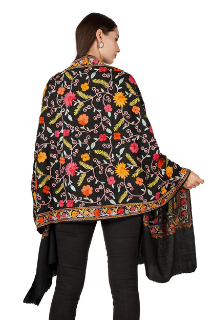 Kashmiri Woollen Scarf with Aari Embroidery For Women, Floral Kashmiri Scarf, Indian Wrap, Shawl for women, Cashmere Wrap, Gift Shawl