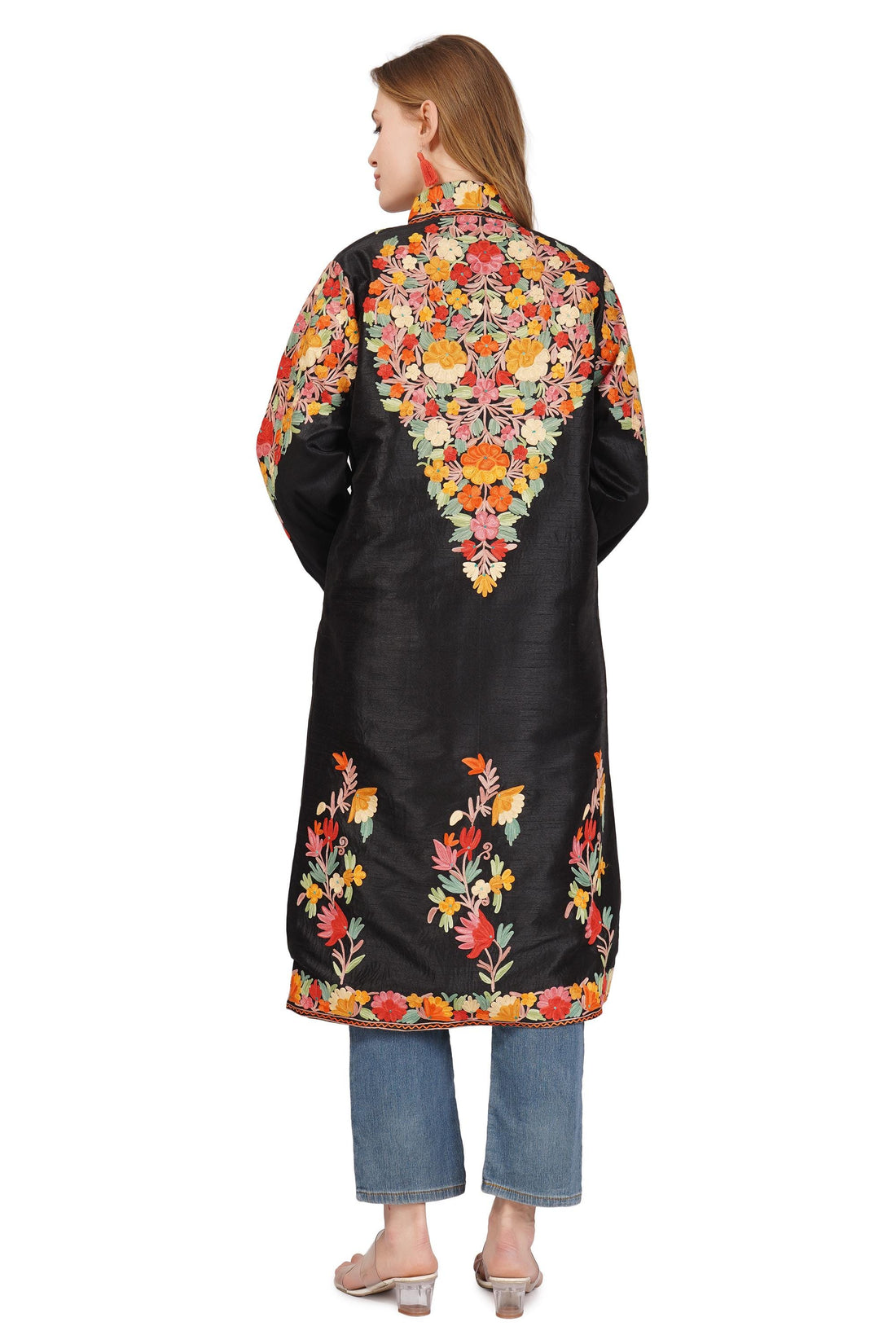 Kashmiri Jacket, Embroidered Wool Jacket, Long Length Coat, Bohemian Jacket, Embroidered Jacket, Long Embroidered Coat, wool winter Jacket