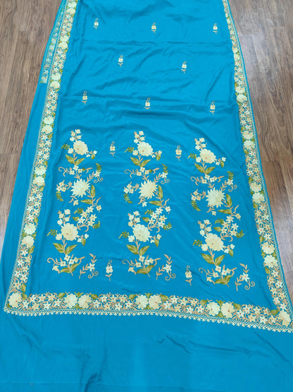 Kashmiri Crepe Silk Saree With Blouse, Kashmiri Sari, Indian Saree For Womens, Silk Crepe Saree for Weddings