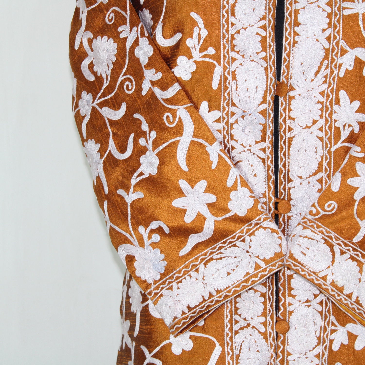 Bohemian Silk Jacket: Kashmiri Embroidered Coat for Summer
