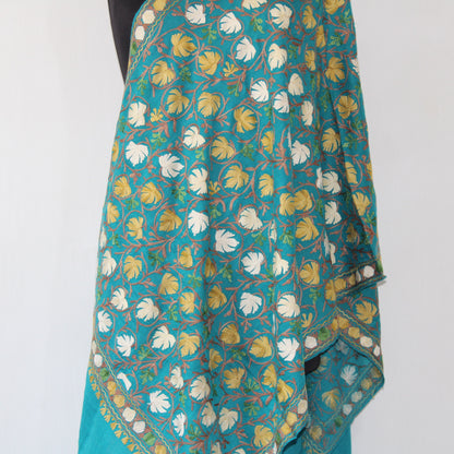 Kashmiri Stole, Fine Merino Wool Aari Embroidered Handmade Stole, Woolen Scarf, Embroidered Shawl And Wraps,